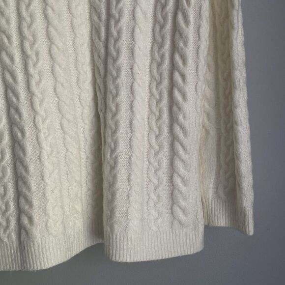 Talbots Cable Knit Sweater Size MP Cream Chunky Fisherman Turtleneck - Picture 10 of 14